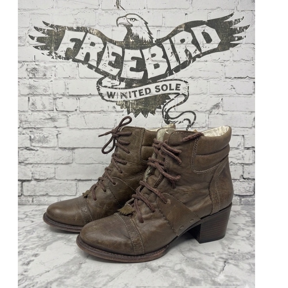 Freebird by Steven Cage Brown Leather Lace Up Ankle Boots Distressed‎ Kiltie -8